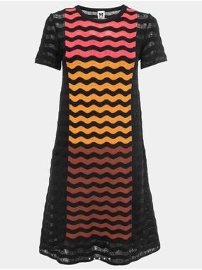 Missoni Wool Blend Zigzag Knit Dress Medium Black Rainbow Wave Midi